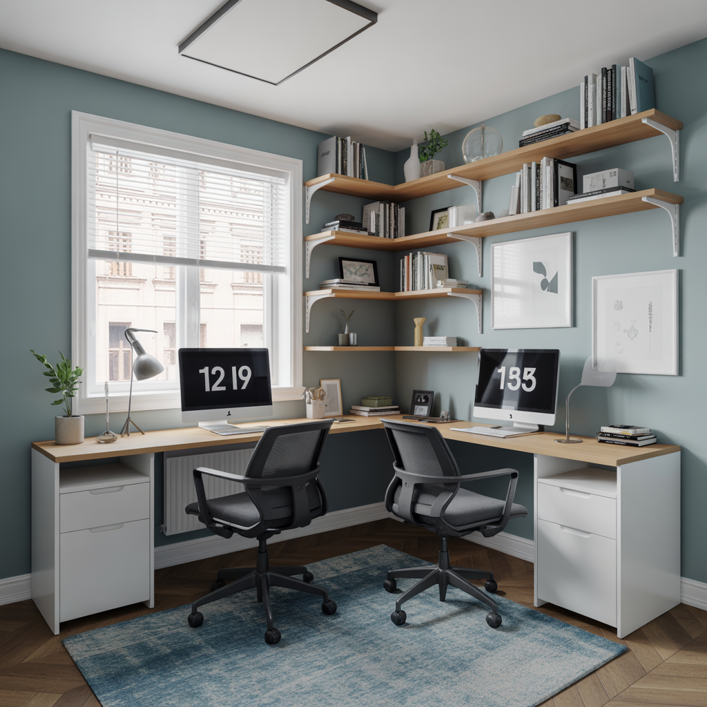 Small Home Office Double Desk :15 Ideas for smart and Productivity Style 5 L-Shaped Double Desk in a Corner