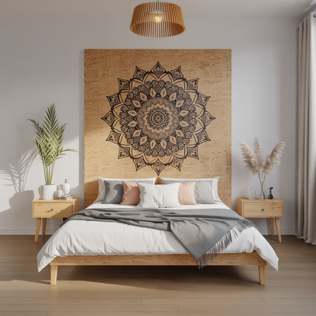Boho Headboard: 20 Inspiring Ideas to Transform Your Bedroom 16 Painted Mandala Design on Plywood Headboard