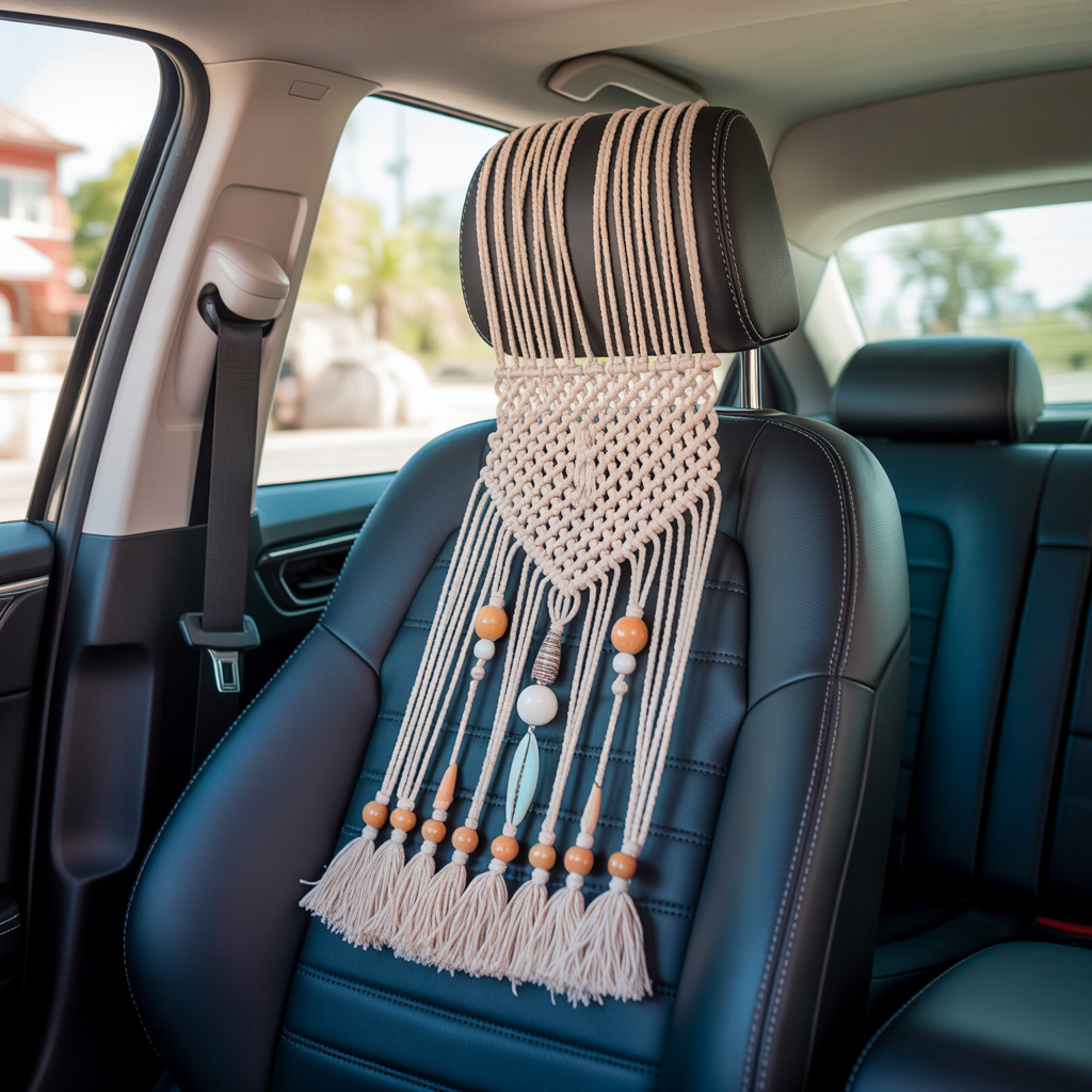 Boho Car Interior: 16 Stunning Ideas for a Free-Spirited Ride 2 Macrame Headrest Decor