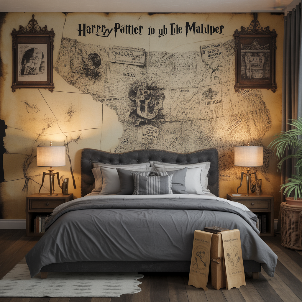 Harry Potter Bedroom: 20 Magical Ideas to Transform Your Space 12 Marauder’s Map Mural or Wallpaper