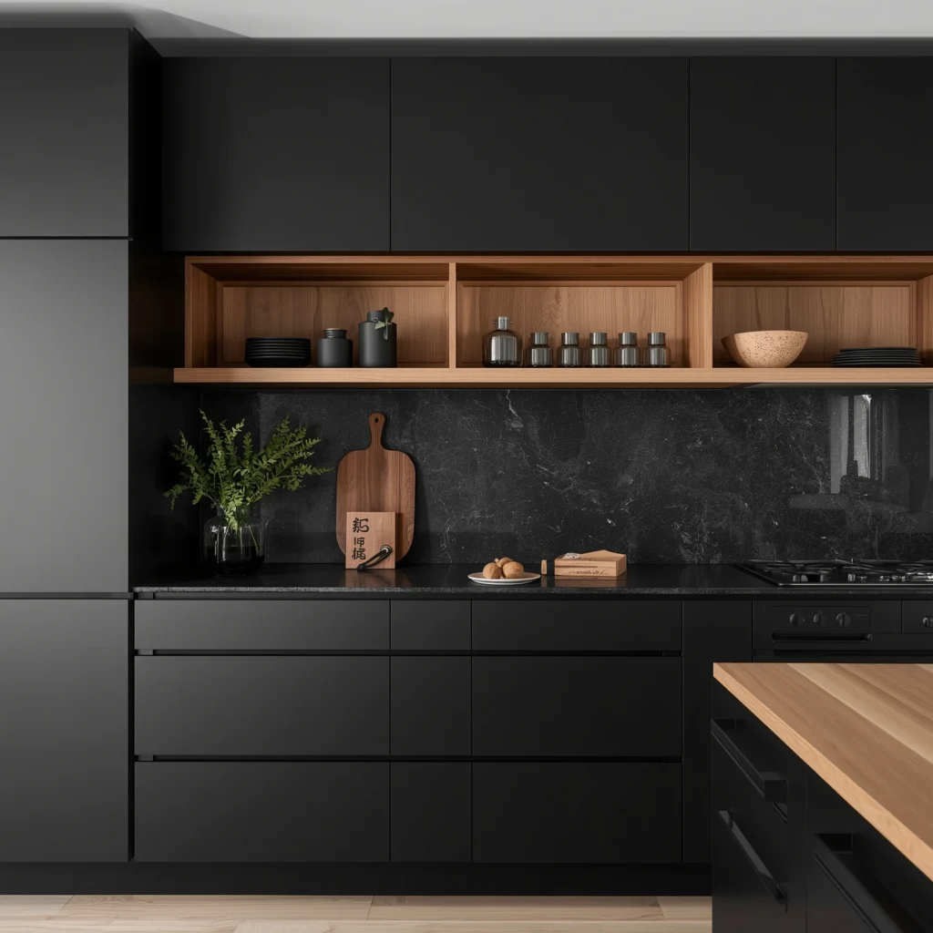 Black Japandi Kitchen: 25 Ideas for a Sophisticated Minimalist Space 1 Minimalist Black Cabinetry