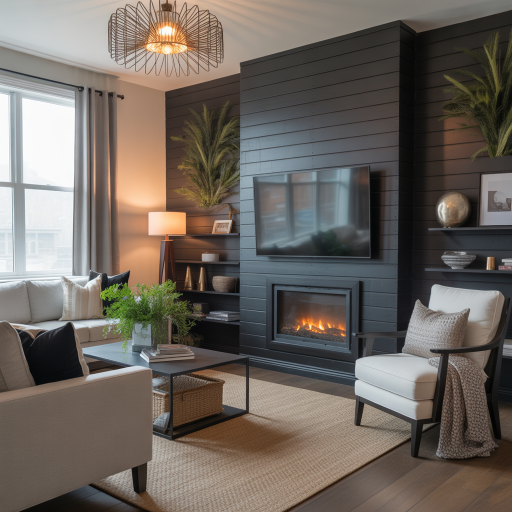 Shiplap Wall Living Room: 15 Inspiring Ideas for a Stylish and Cozy Space 4 Modern Black Shiplap Statement Wall
