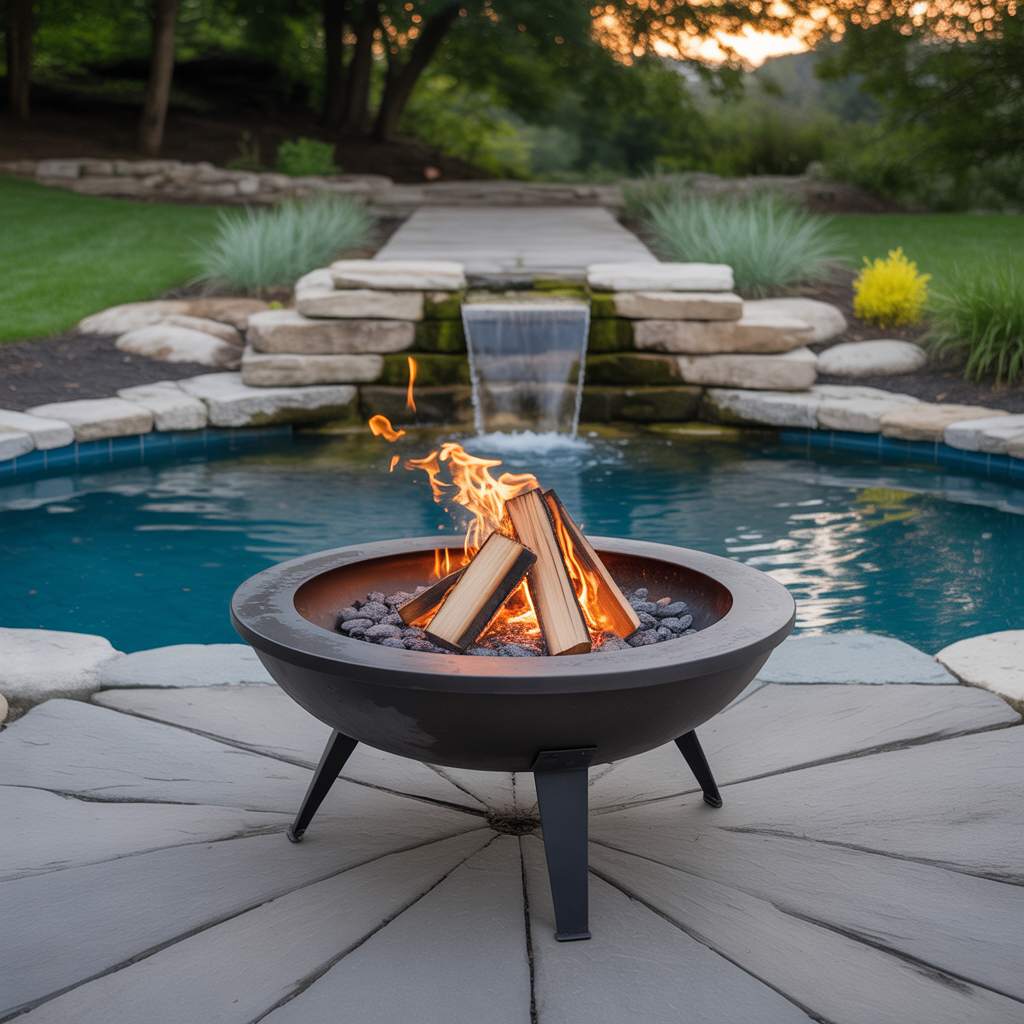 Natural Fire Pit by a Water Feature