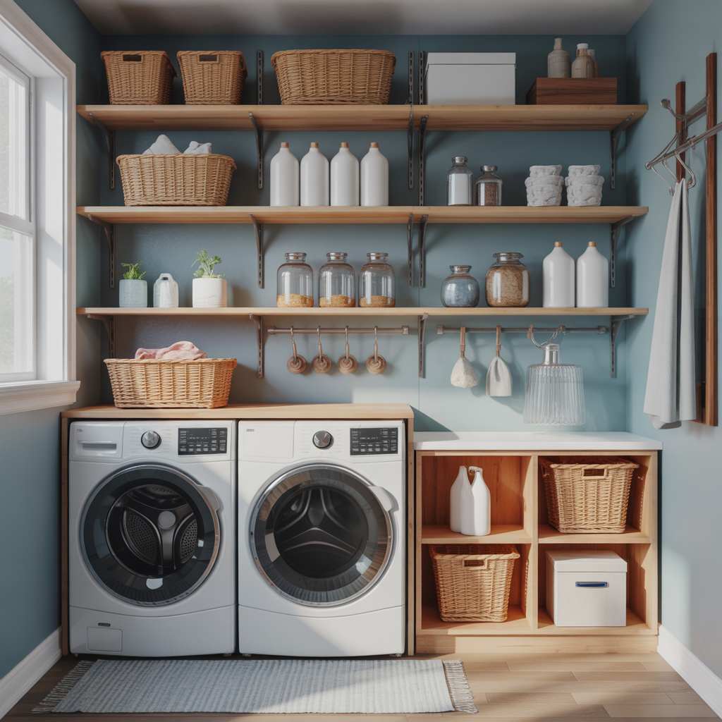 Open Shelving Above the Washer and Dryer