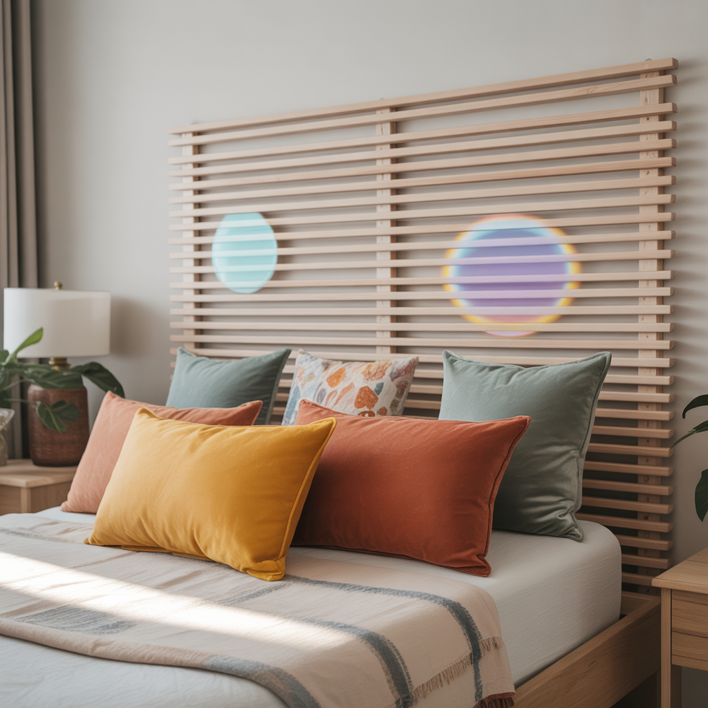 Boho Headboard: 20 Inspiring Ideas to Transform Your Bedroom 10 Painted Wooden Slats with Boho Colors