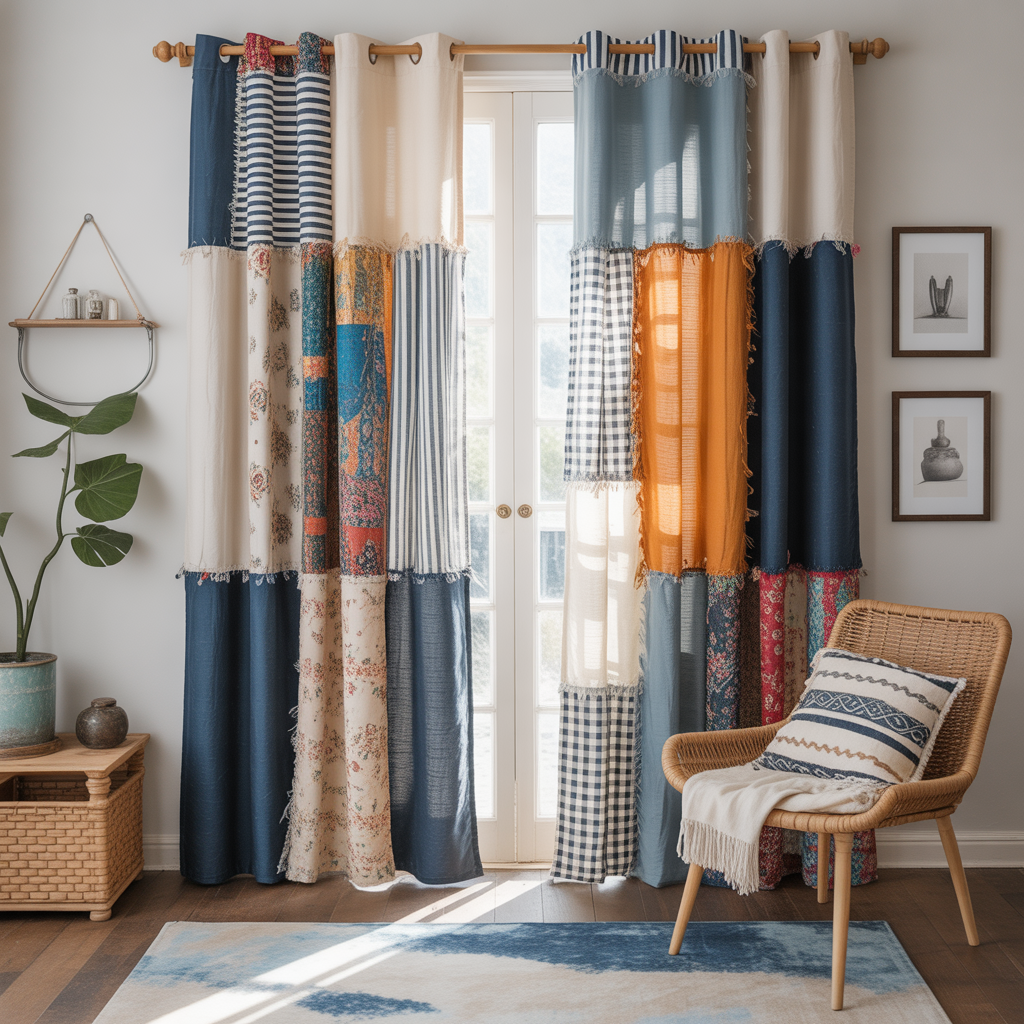 Boho Curtains: 18 Inspiring Ideas to Transform Your Home with Free-Spirited Charm 8 Patchwork Boho Curtains with Handmade Appeal
