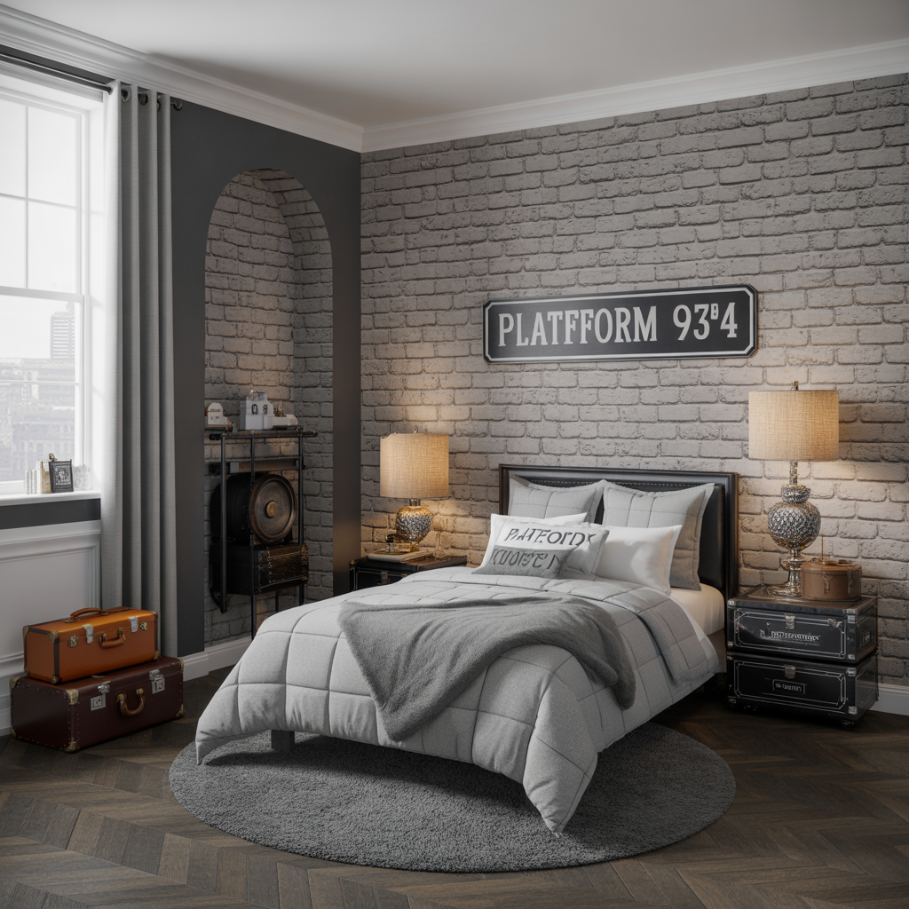 Harry Potter Bedroom: 20 Magical Ideas to Transform Your Space 3 Platform 9¾ Backdrop Wall