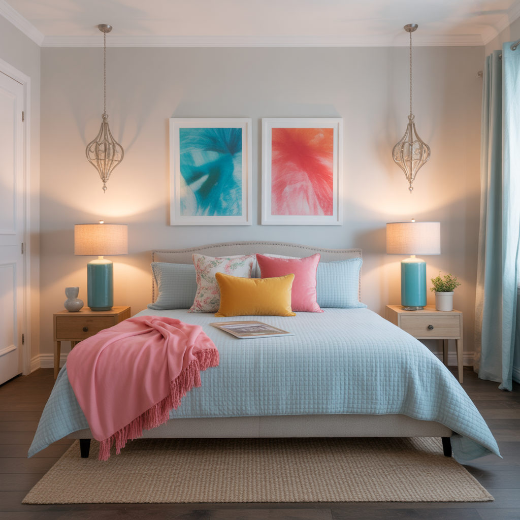 Summer Bedroom: 14 Detailed Ideas for a Cool and Relaxing Space 11 Playful Pops of Color with Accessories
