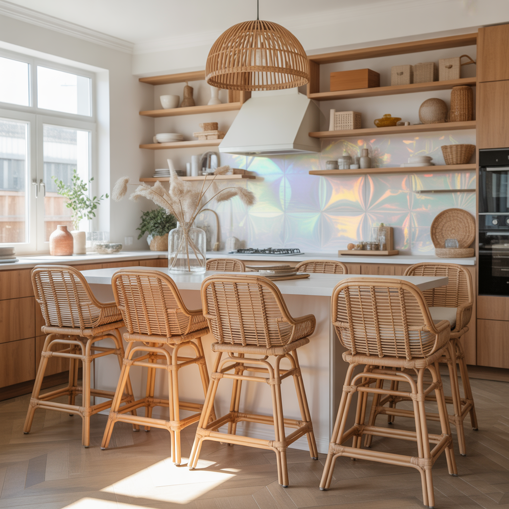 Boho Kitchen: 20 Inspiring Ideas to Create a Warm and Eclectic Space 16 Add Rattan and Wicker Seating