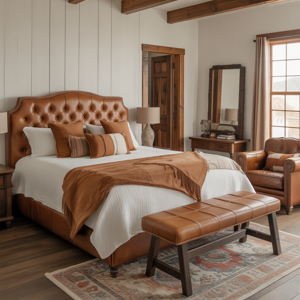 Western Ranch Bedroom:20 Inspiring Ideas to Create a Cozy Rustic Retreat 3 Rustic Leather Accents