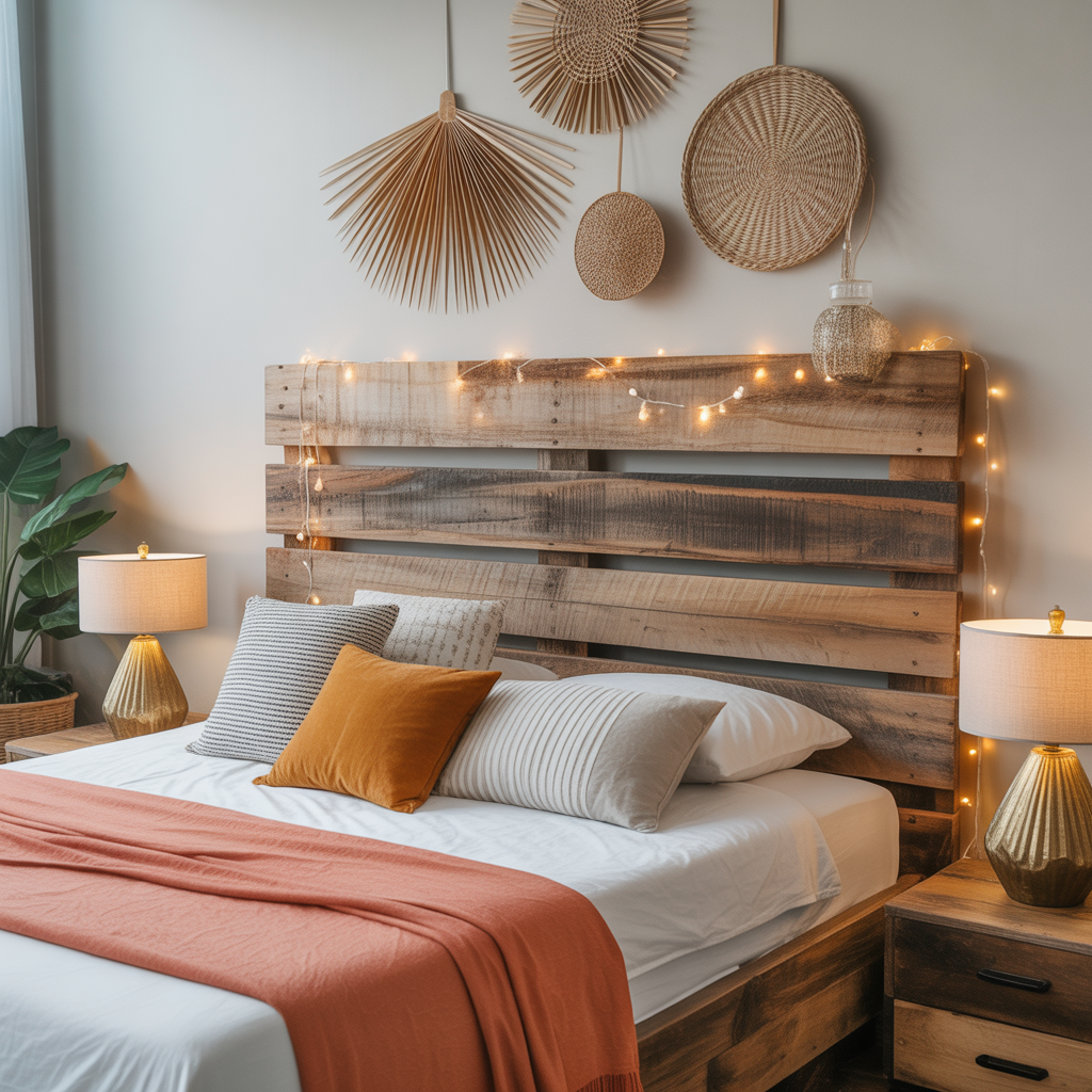 Boho Headboard: 20 Inspiring Ideas to Transform Your Bedroom 3 Rustic Reclaimed Wood Headboard with a Boho Twist