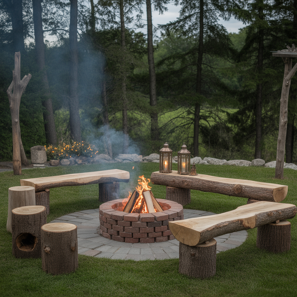Rustic Fire Pit with Log Seating