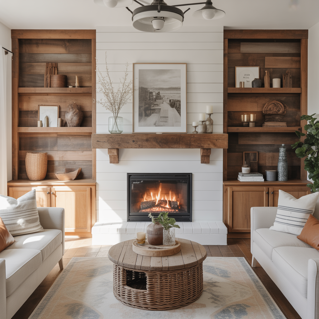 Shiplap Wall Living Room: 15 Inspiring Ideas for a Stylish and Cozy Space 3 Rustic Fireplace with Shiplap Surround