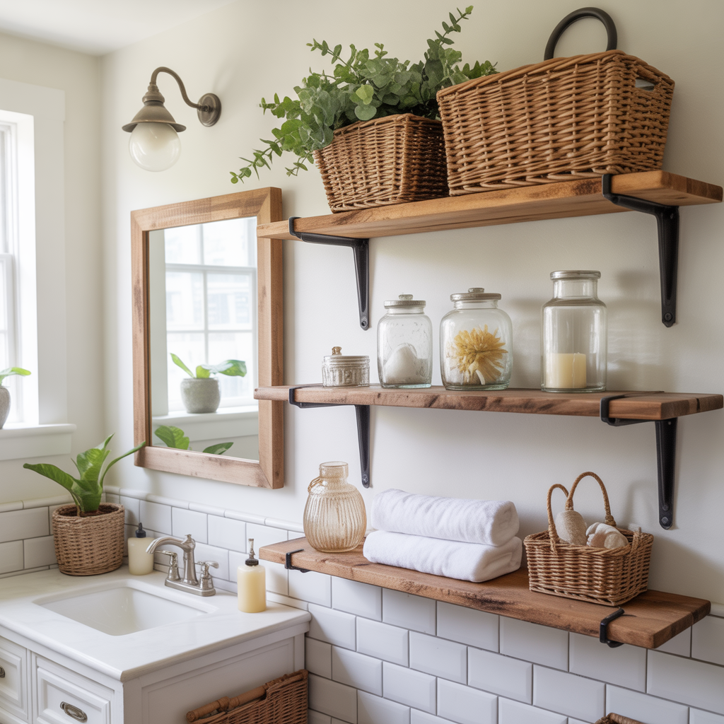 Boho Bathroom: 22 Creative Ideas for a Relaxed and Stylish Space 16 Rustic Open Shelving