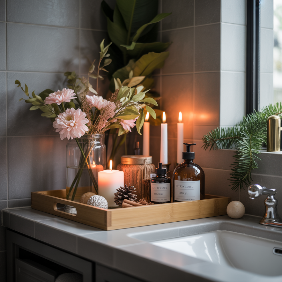 Bathroom Tray Decor: 16 Inspiring Ideas to Elevate Your Space 9 Seasonal Tray Styling