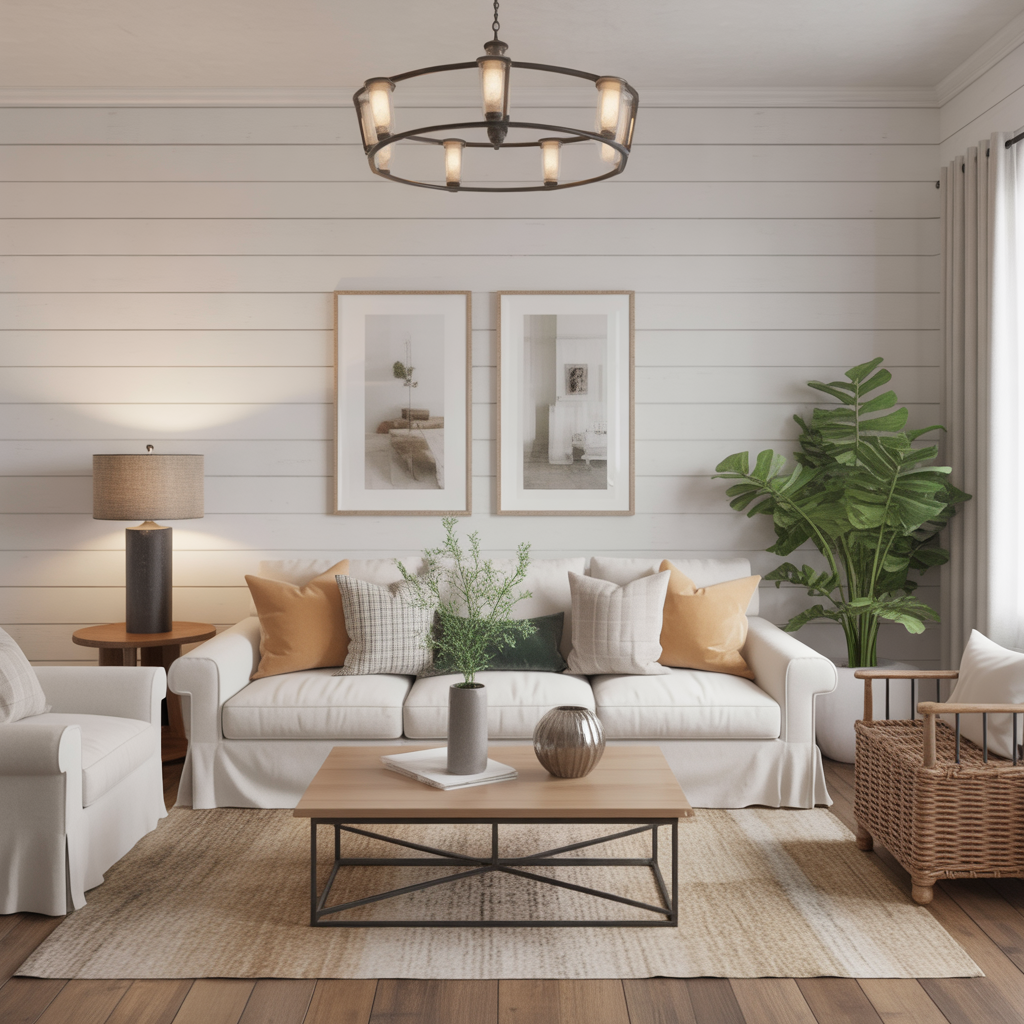 Shiplap Wall Living Room: 15 Inspiring Ideas for a Stylish and Cozy Space 13 Shiplap with a Modern Farmhouse Twist