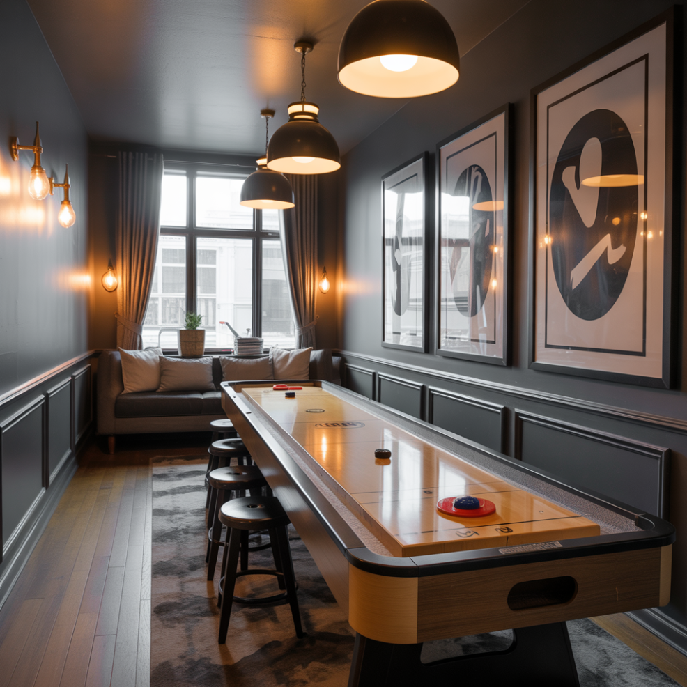 Adult Game Room: 18 Detailed Ideas for the Perfect Entertainment Space 12 Shuffleboard and Air Hockey Fun