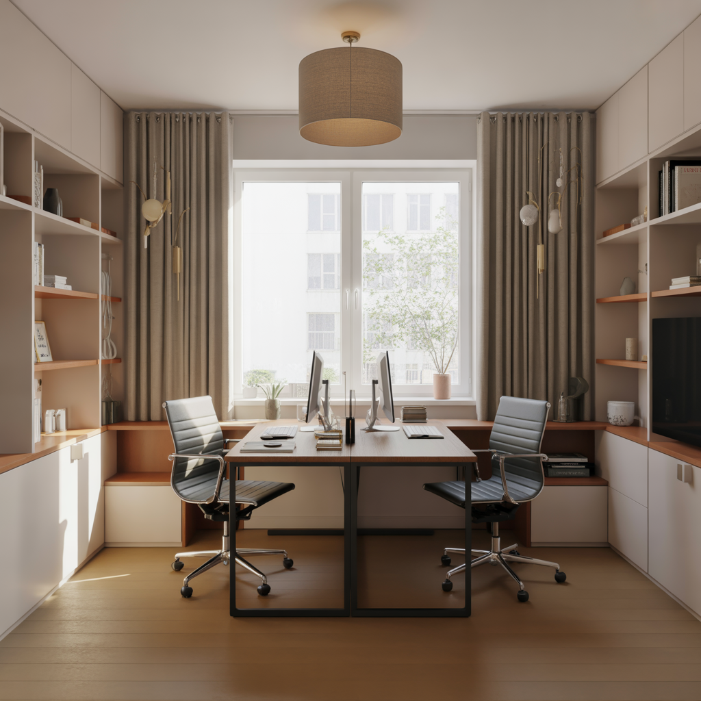 Small Home Office Double Desk :15 Ideas for smart and Productivity Style 21 Small Home Office Double Desk