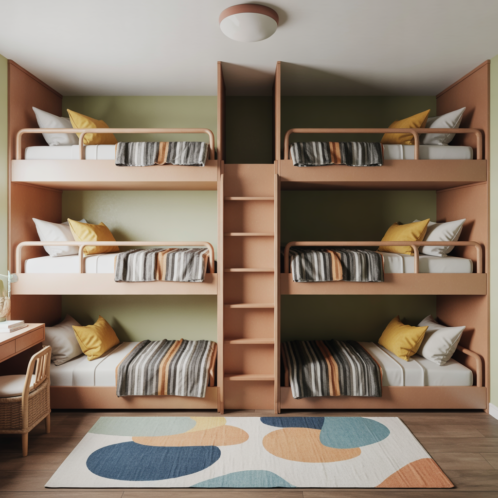 Bunk Room for Boys: 14 Creative and Practical Ideas to Maximize Space and Style 11 Space-Saving Triple or Quadruple Bunks