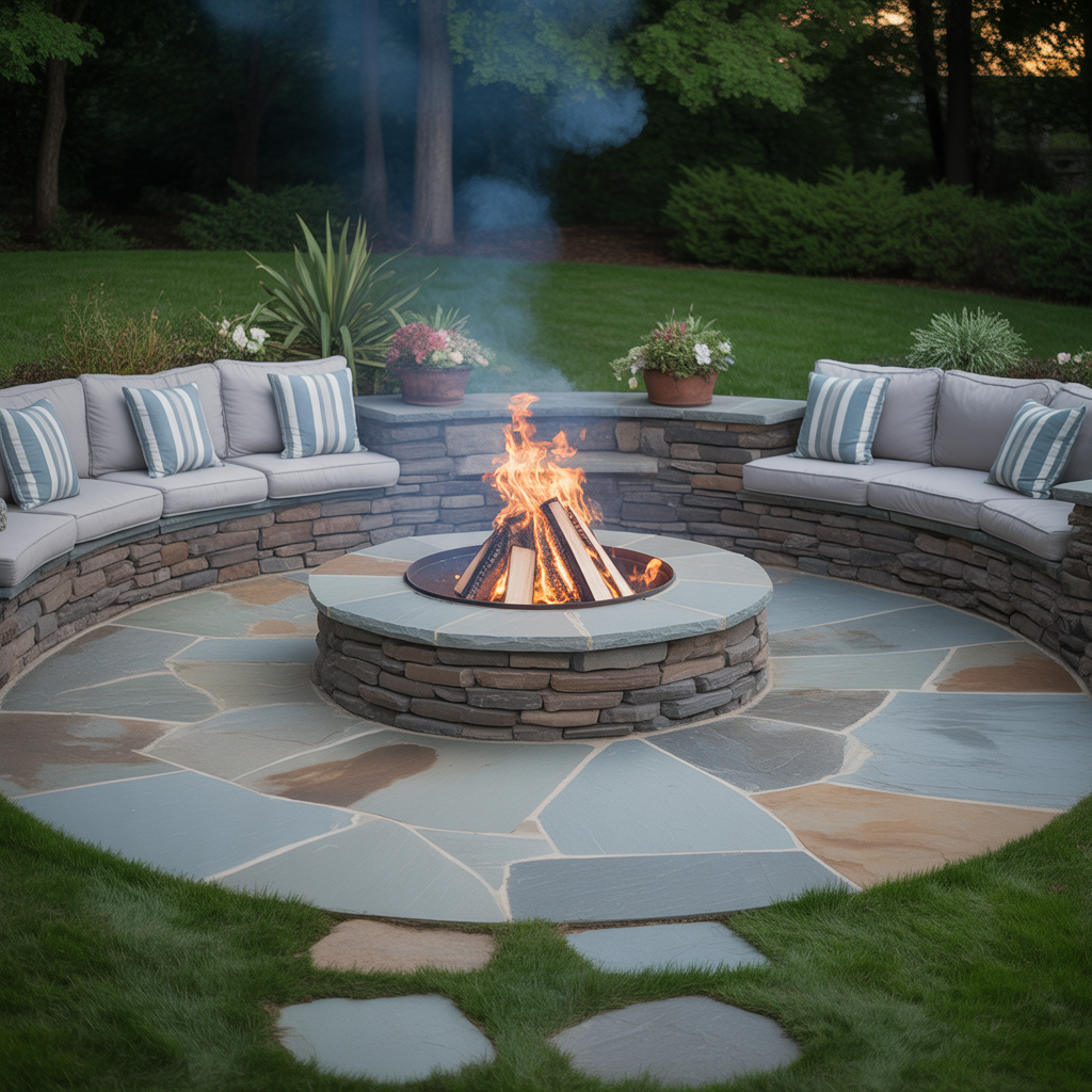 Stone Patio with Built-In Fire Pit