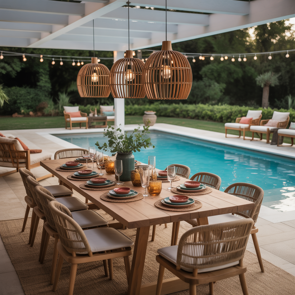 Boho Pool Area : 15 Stunning Ways to Transform Your Backyard Oasis 13 Style a Poolside Dining Area