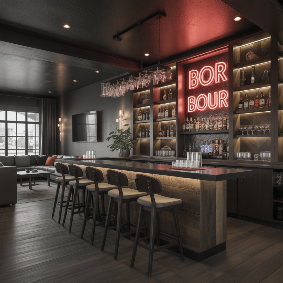 Adult Game Room: 18 Detailed Ideas for the Perfect Entertainment Space 10 Stylish Bar and Lounge Area