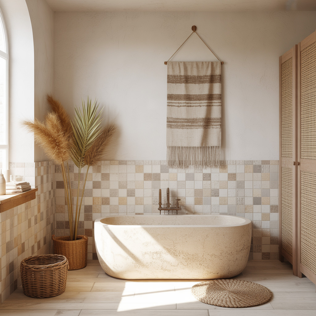 Boho Bathroom: 22 Creative Ideas for a Relaxed and Stylish Space 18 Textured Wall Finishes