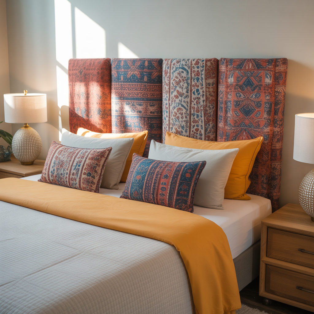 Boho Headboard: 20 Inspiring Ideas to Transform Your Bedroom 4 Upholstered Fabric Panels with Bohemian Prints