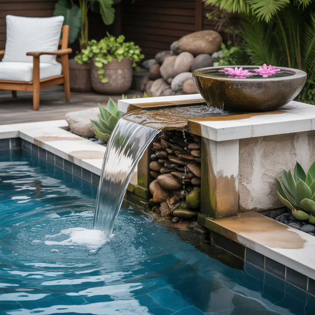 Boho Pool Area : 15 Stunning Ways to Transform Your Backyard Oasis 14 Use Water Features for a Tranquil Touch