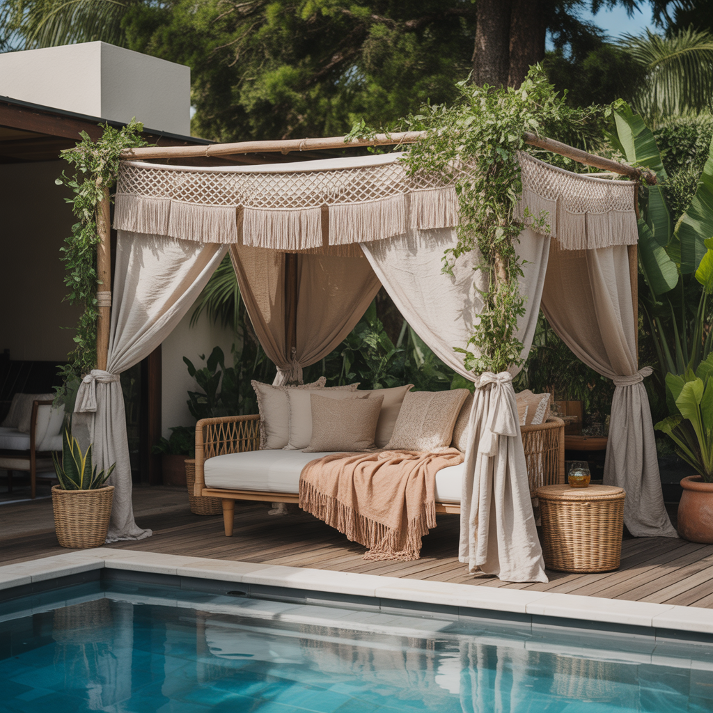 Boho Pool Area : 15 Stunning Ways to Transform Your Backyard Oasis 3 Use a Canopy or Pergola for Shade
