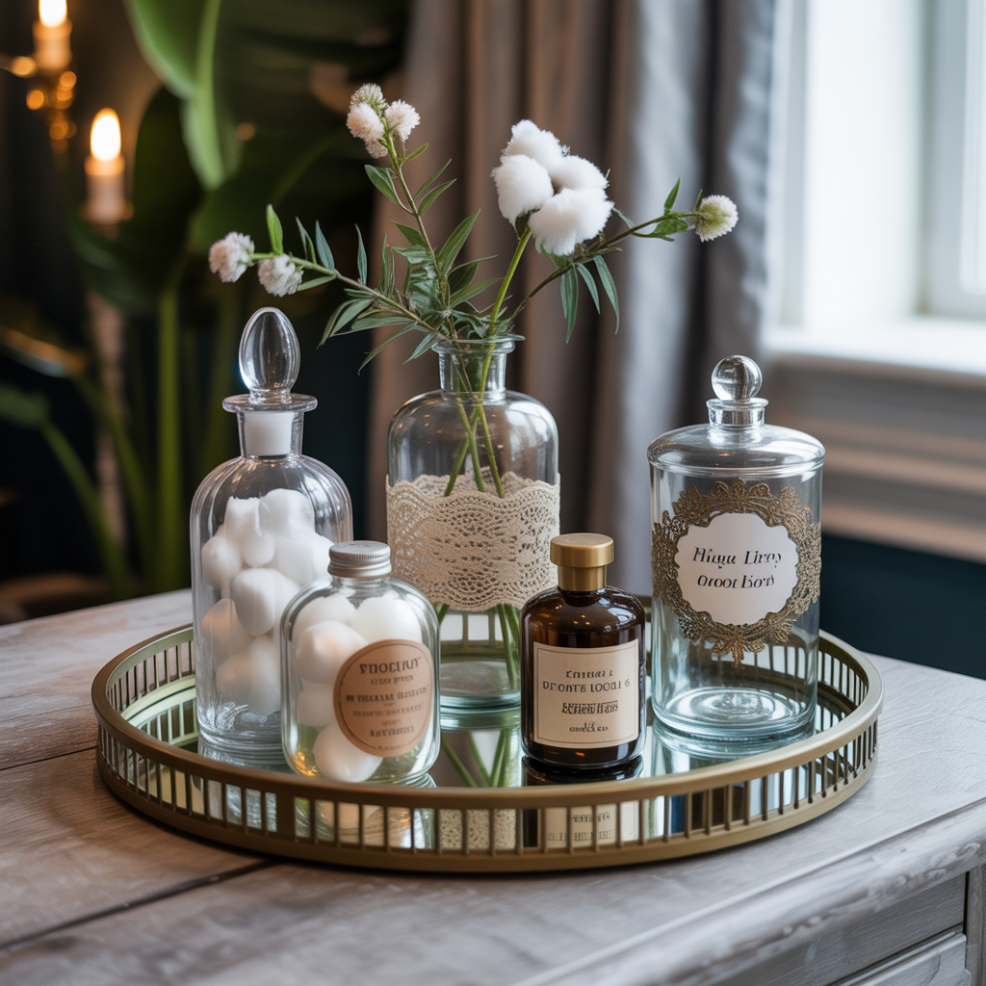 Bathroom Tray Decor: 16 Inspiring Ideas to Elevate Your Space 3 Vintage Charm with Decorative Bottles