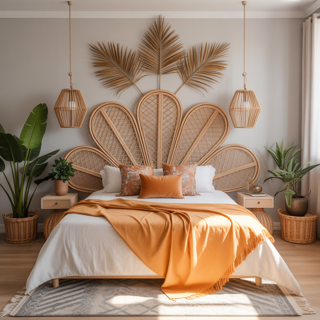 Boho Headboard: 20 Inspiring Ideas to Transform Your Bedroom 8 Wicker Fan-Shaped Boho Headboard
