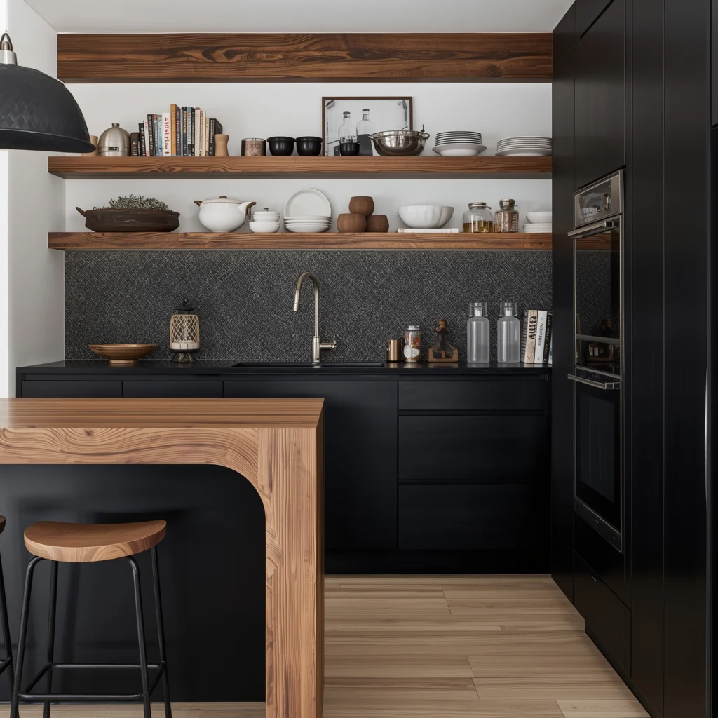 Black Japandi Kitchen: 25 Ideas for a Sophisticated Minimalist Space 3 Wooden Accents for Balance