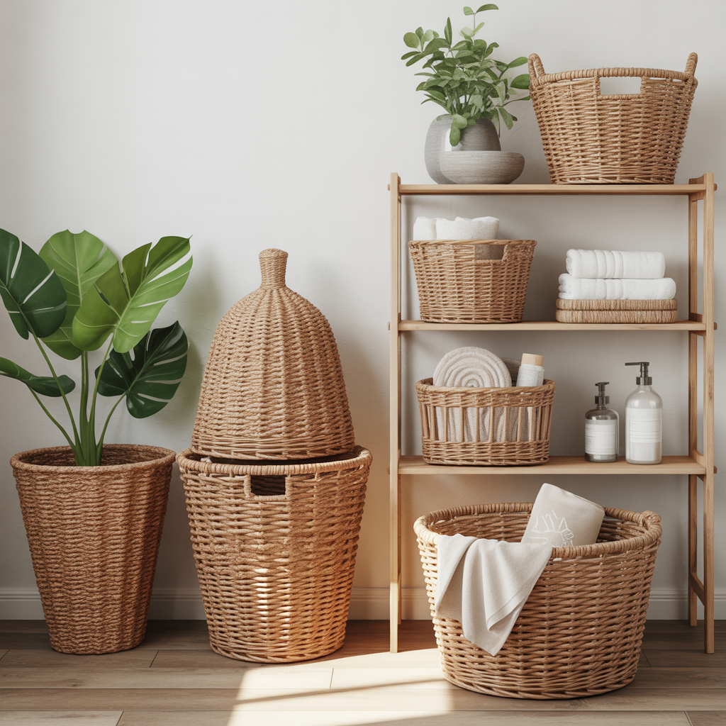 Boho Bathroom: 22 Creative Ideas for a Relaxed and Stylish Space 6 Woven Baskets for Storage