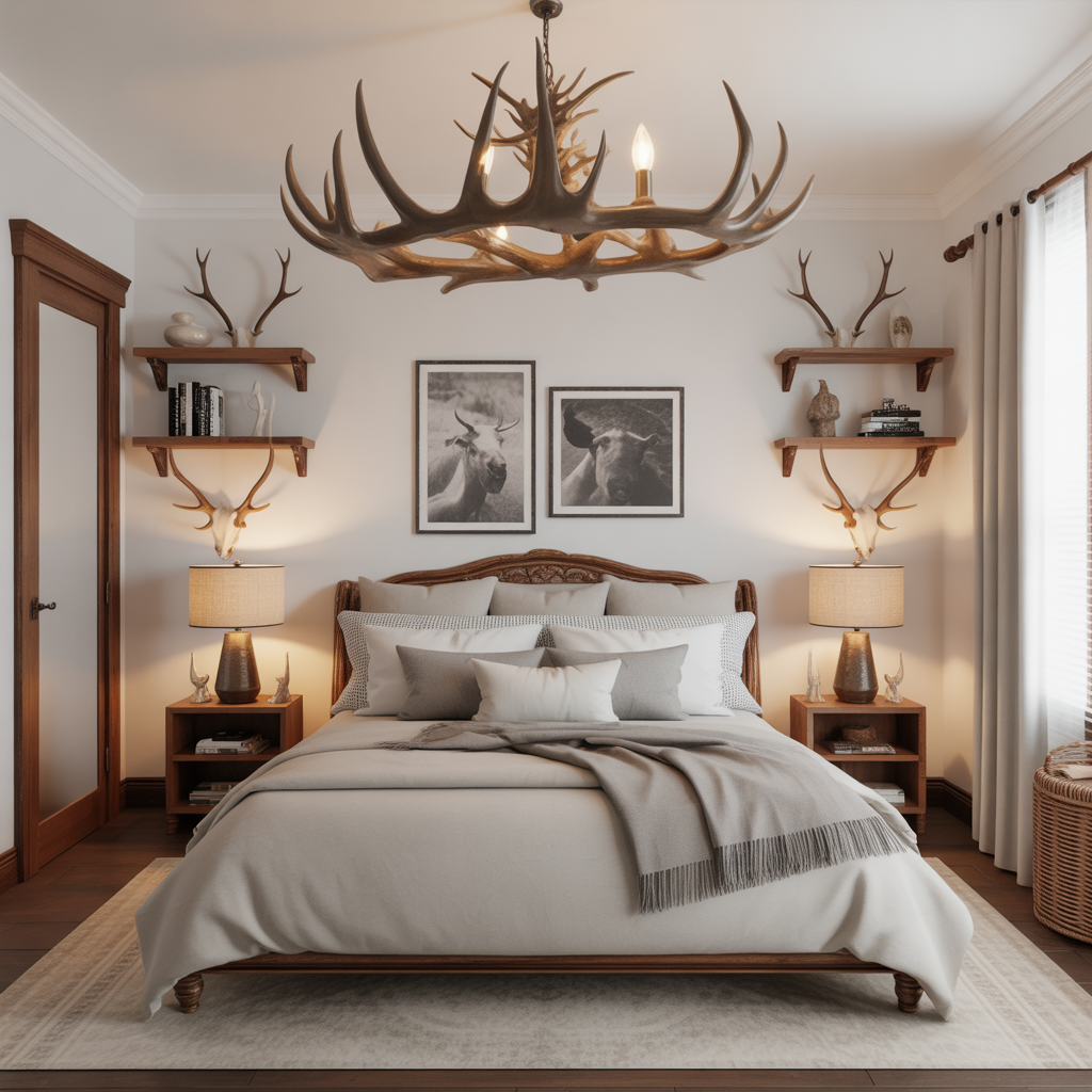 Western Ranch Bedroom:20 Inspiring Ideas to Create a Cozy Rustic Retreat 16 Adding Antler or Horn Accents