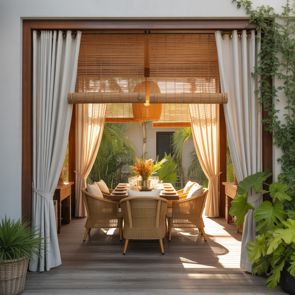 Bamboo Shades with Curtain Layers