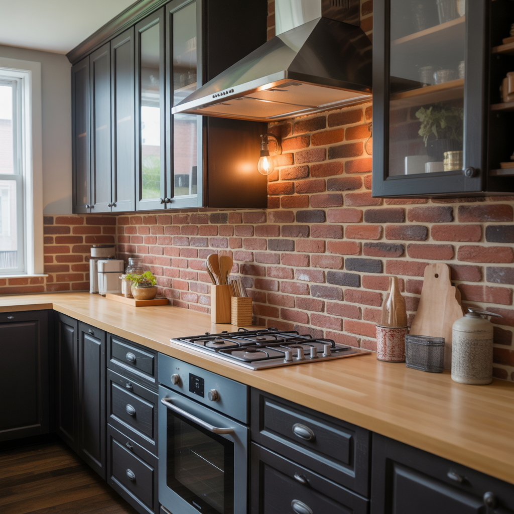 Brick Backsplash with Rustic Charm