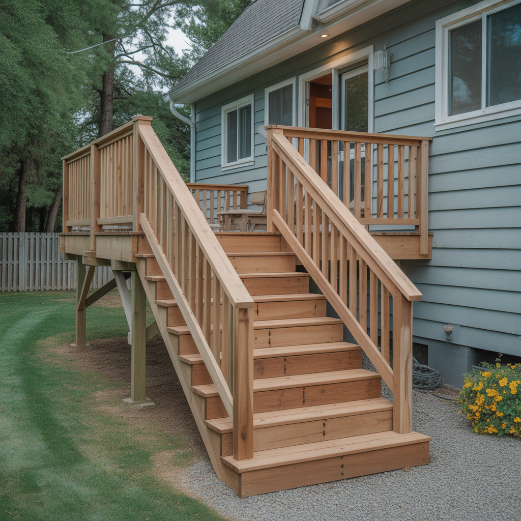 Deck Stairs: 20 Inspiring Ideas for Safe, Stylish, and Functional Outdoor Living 1 Classic Wooden Deck Stairs