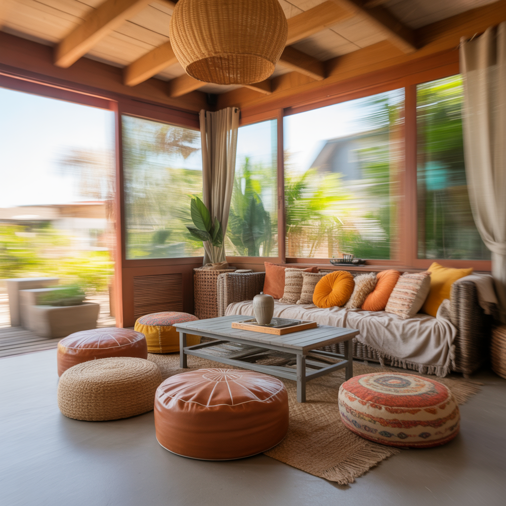 Boho Sunroom: 20 Inspiring Ideas to Create a Relaxed and Dreamy Space 7 Design with Floor Cushions and Poufs