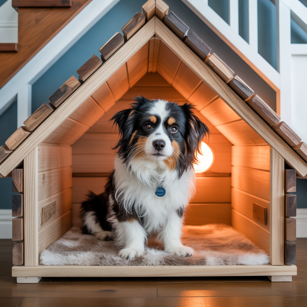 Cozy Cabin-Style Pet House Under Stairs