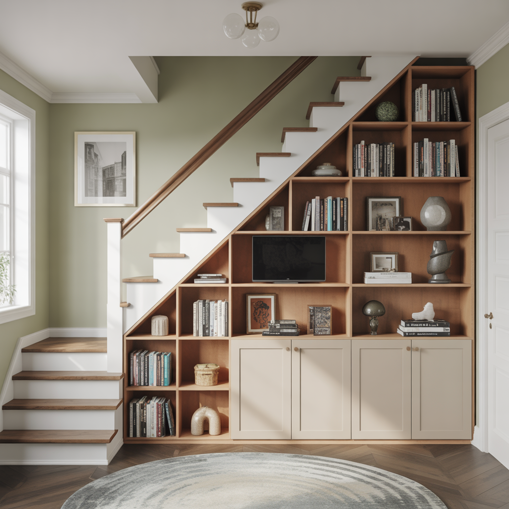 Built-In Bookcase Under Stairs