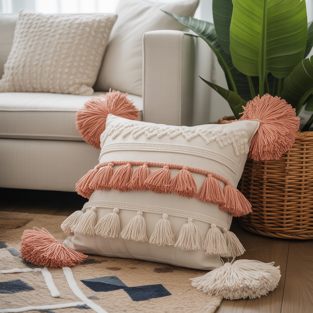 Floor Pillows Living Room Boho: 20 Inspiring Ideas to Elevate Your Space 7 Adding Fringe, Tassels, and Pom-Poms