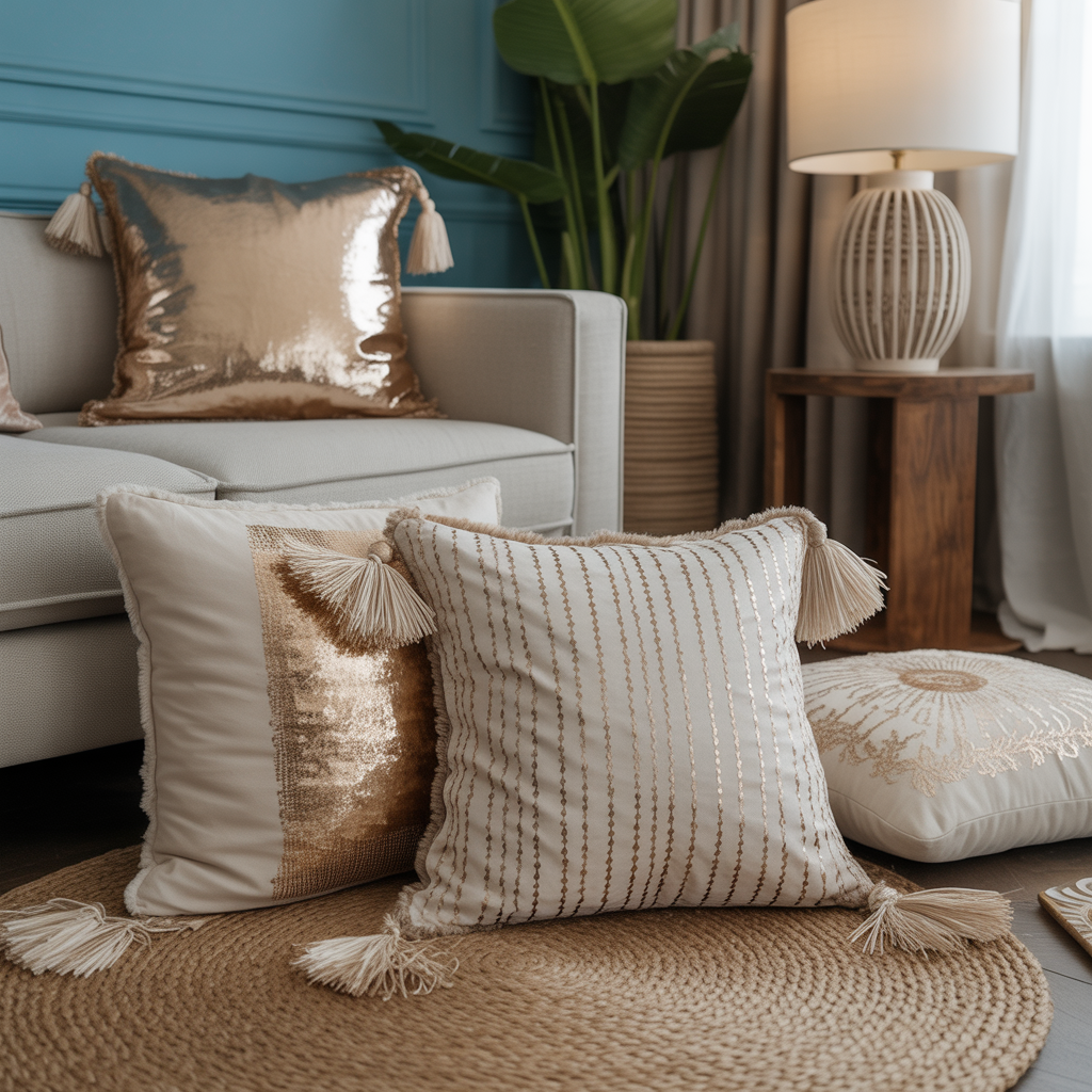 Floor Pillows Living Room Boho: 20 Inspiring Ideas to Elevate Your Space 15 Combining Metallic Accents with Floor Pillows