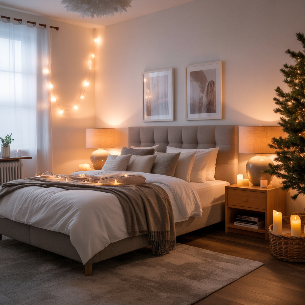 Cozy Winter Bedroom: 20 Beautiful Ideas to Create Warmth and Comfort 2 Warm Lighting with Lamps and Candles