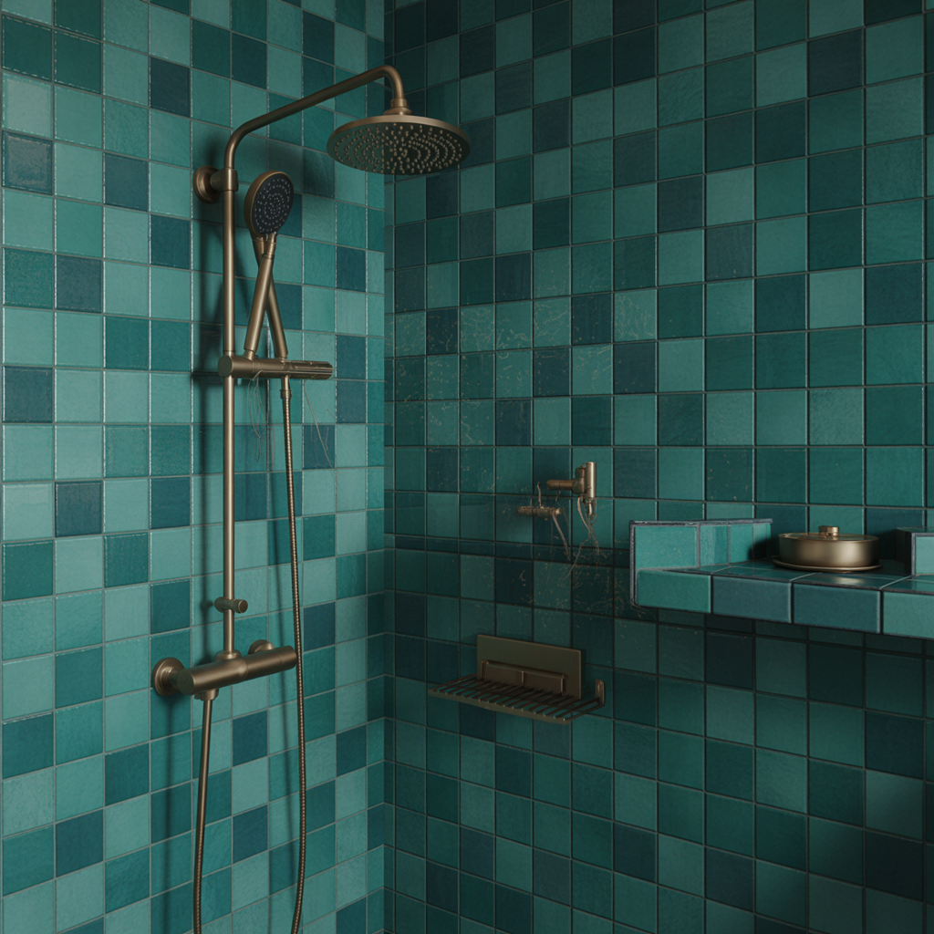 Jewel-toned boho shower tiles