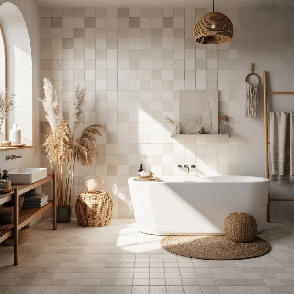 Neutral palette with textured tiles