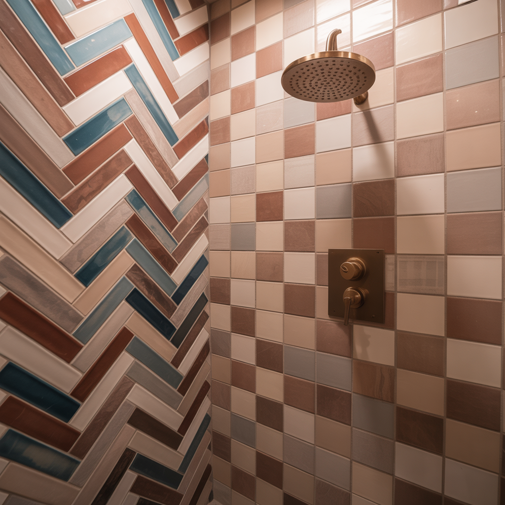 Herringbone layout for boho tiles