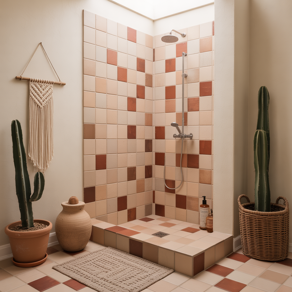 Desert-inspired boho shower tile