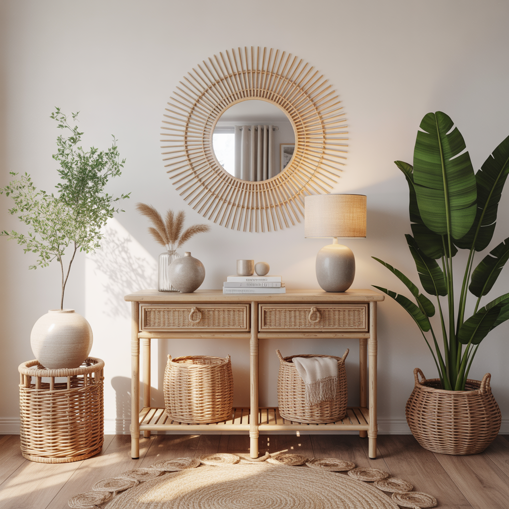 Wicker Sunburst Mirror for Natural Energy