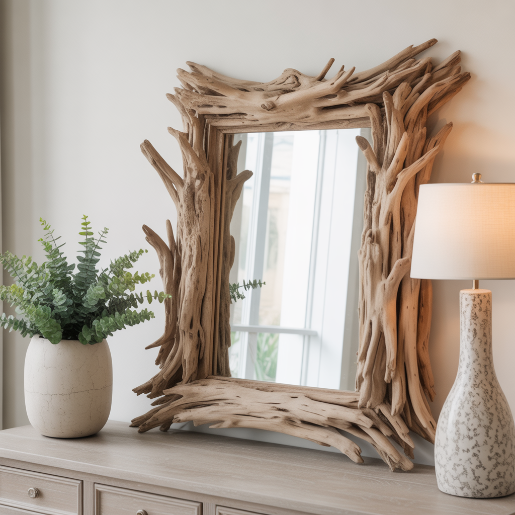 Driftwood Frame Mirror for Coastal Boho Vibes